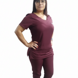 Pijama Cirúrgico Feminino Bordô em Gabardine